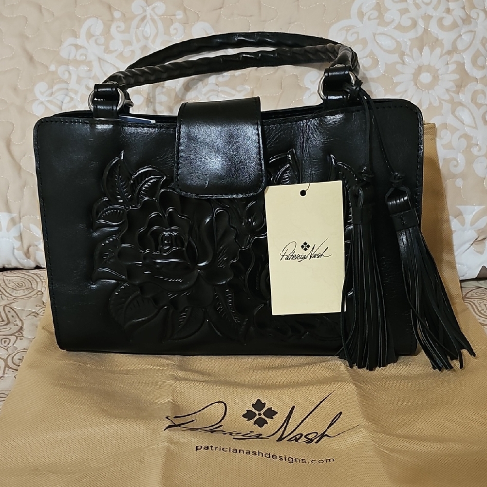 NWT Patricia Nash Black Embossed Leather Satchel